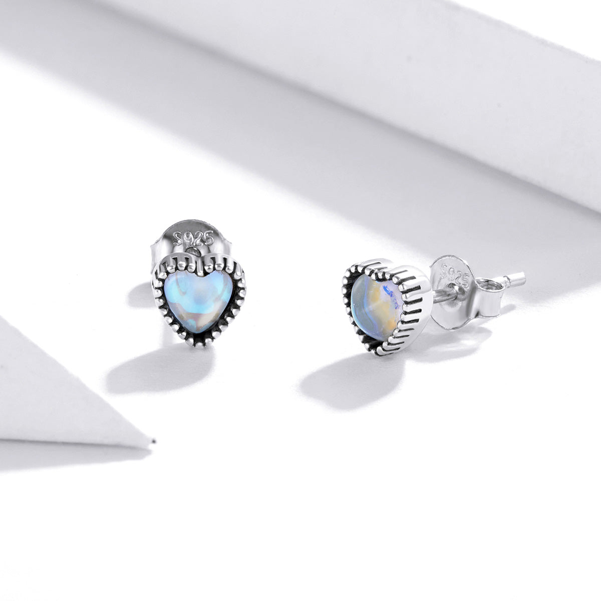 Sterling Silver Glass Heart Stud Hypoallergenic Earrings