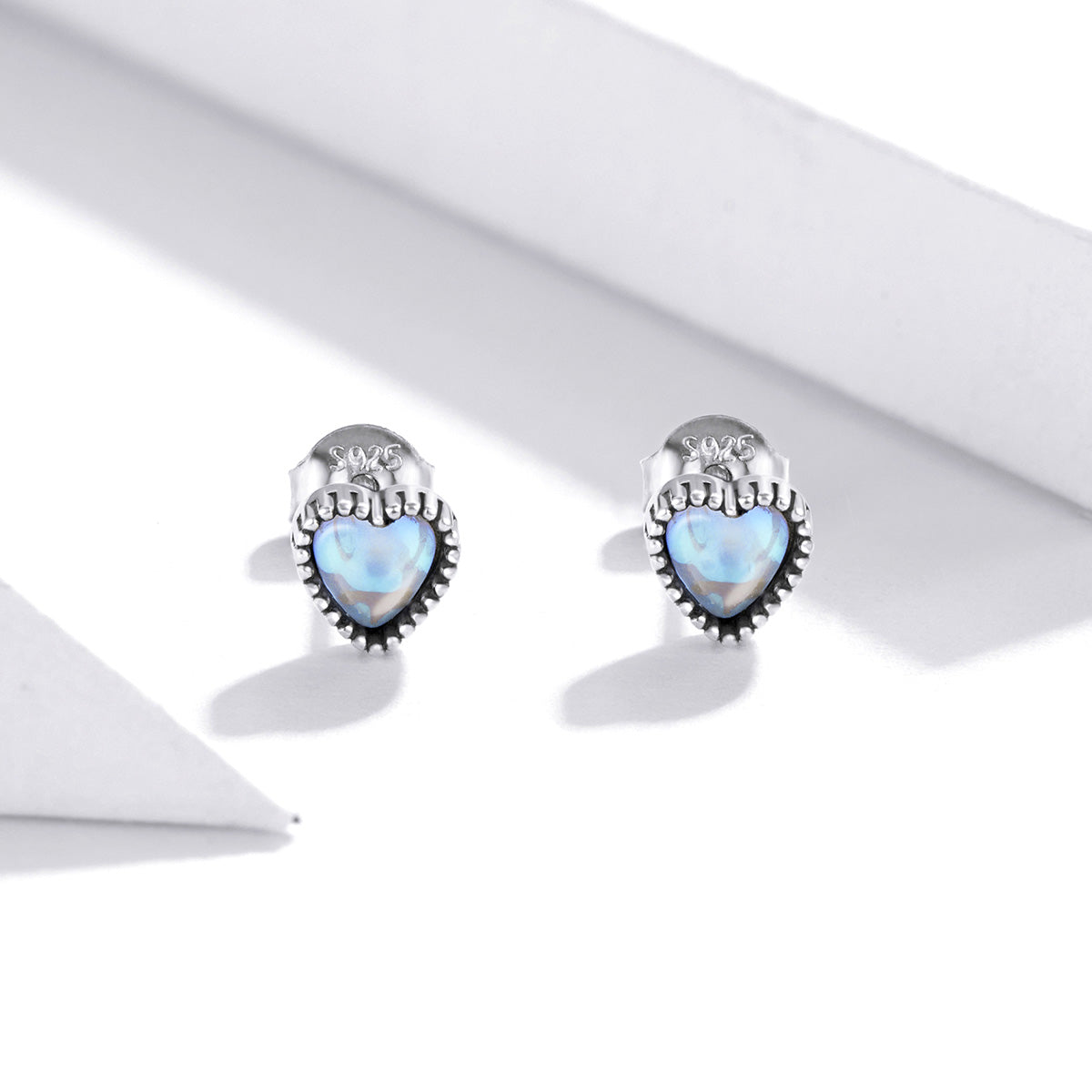 Sterling Silver Glass Heart Stud Hypoallergenic Earrings