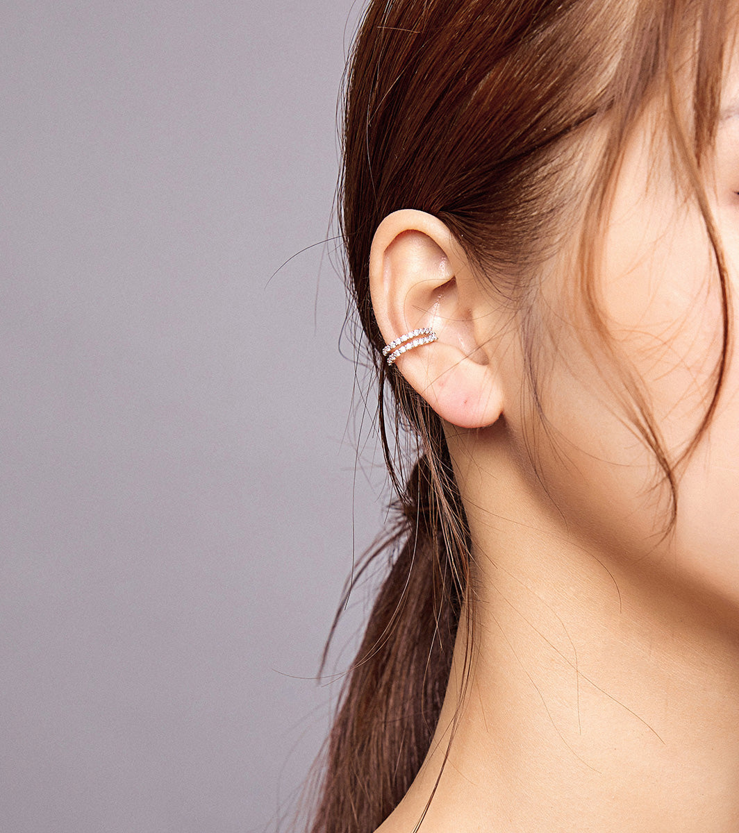 Sterling Silver Clear Cubic Zirconia Clip Hypoallergenic Ear Cuff (Single)