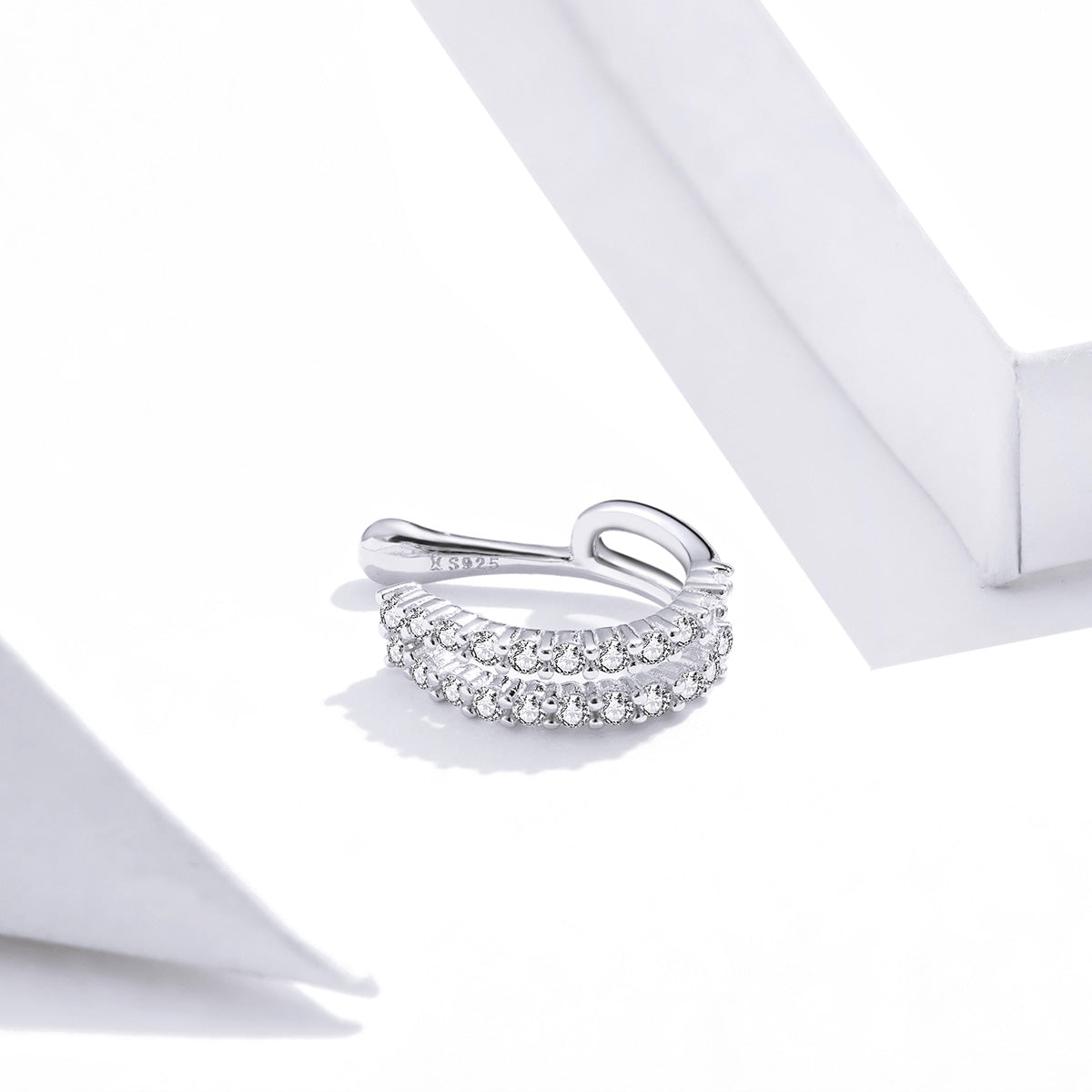 Sterling Silver Clear Cubic Zirconia Clip Hypoallergenic Ear Cuff (Single)