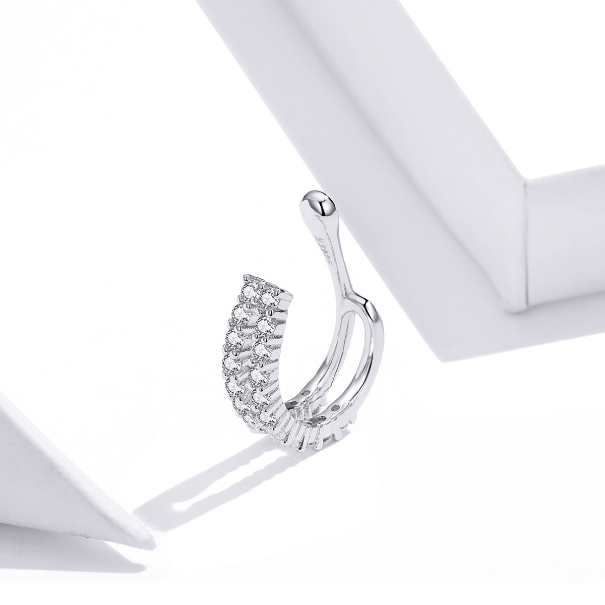 Sterling Silver Clear Cubic Zirconia Clip Hypoallergenic Ear Cuff (Single)