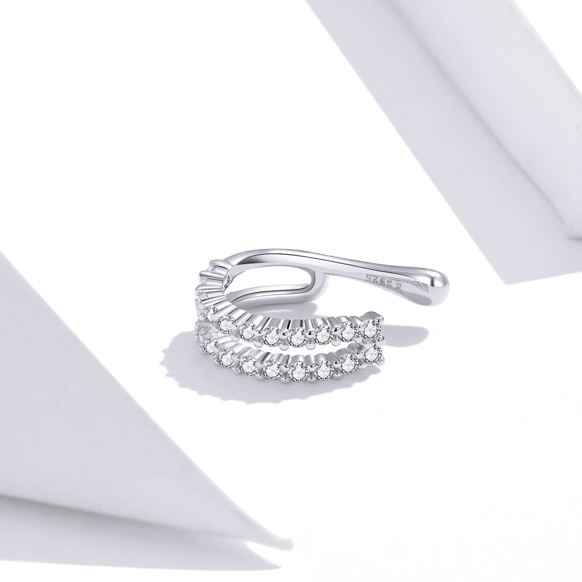 Sterling Silver Clear Cubic Zirconia Clip Hypoallergenic Ear Cuff (Single)