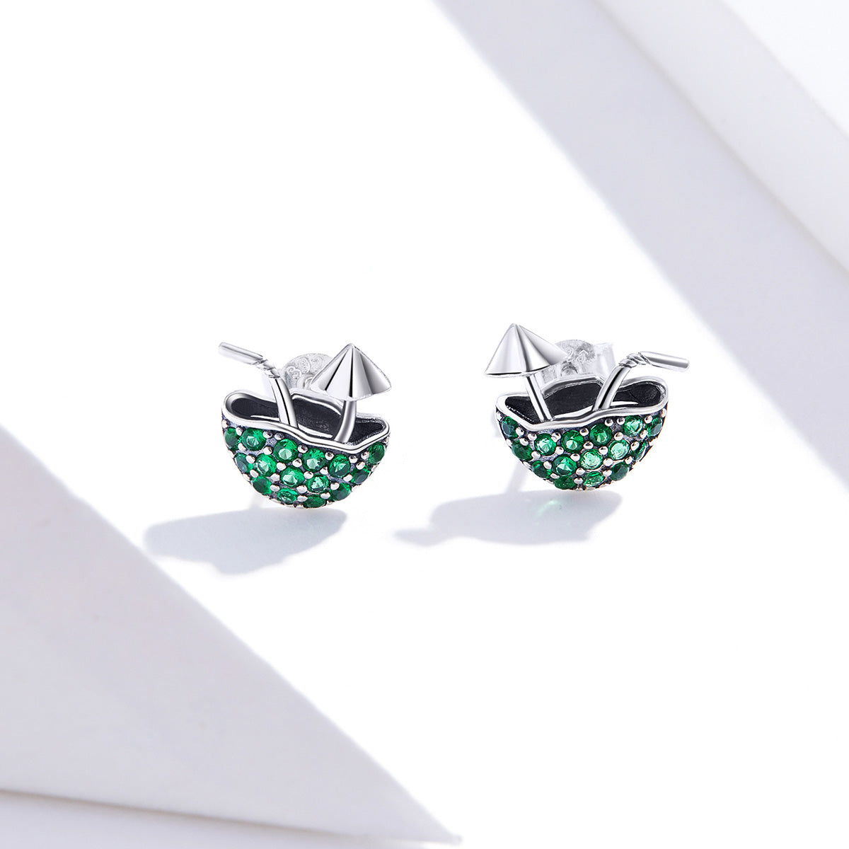 Sterling Silver Relaxing Coconut Drink Stud Hypoallergenic Earrings