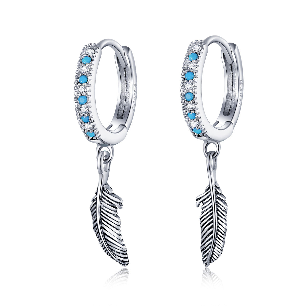 Sterling Silver Bright Feather Drop Huggie Hypoallergenic Earrings
