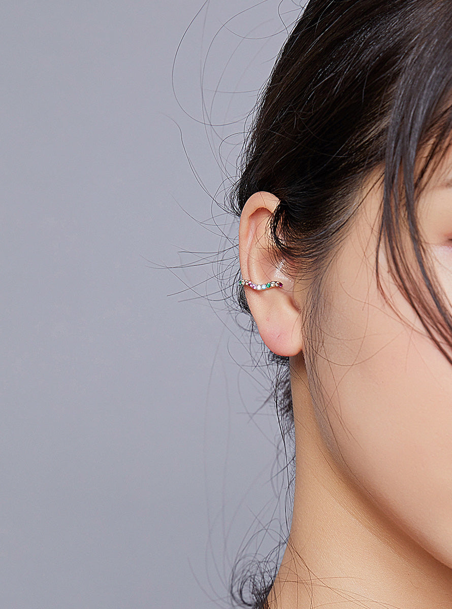 Sterling Silver Rainbow Hypoallergenic Ear Cuff (Single)