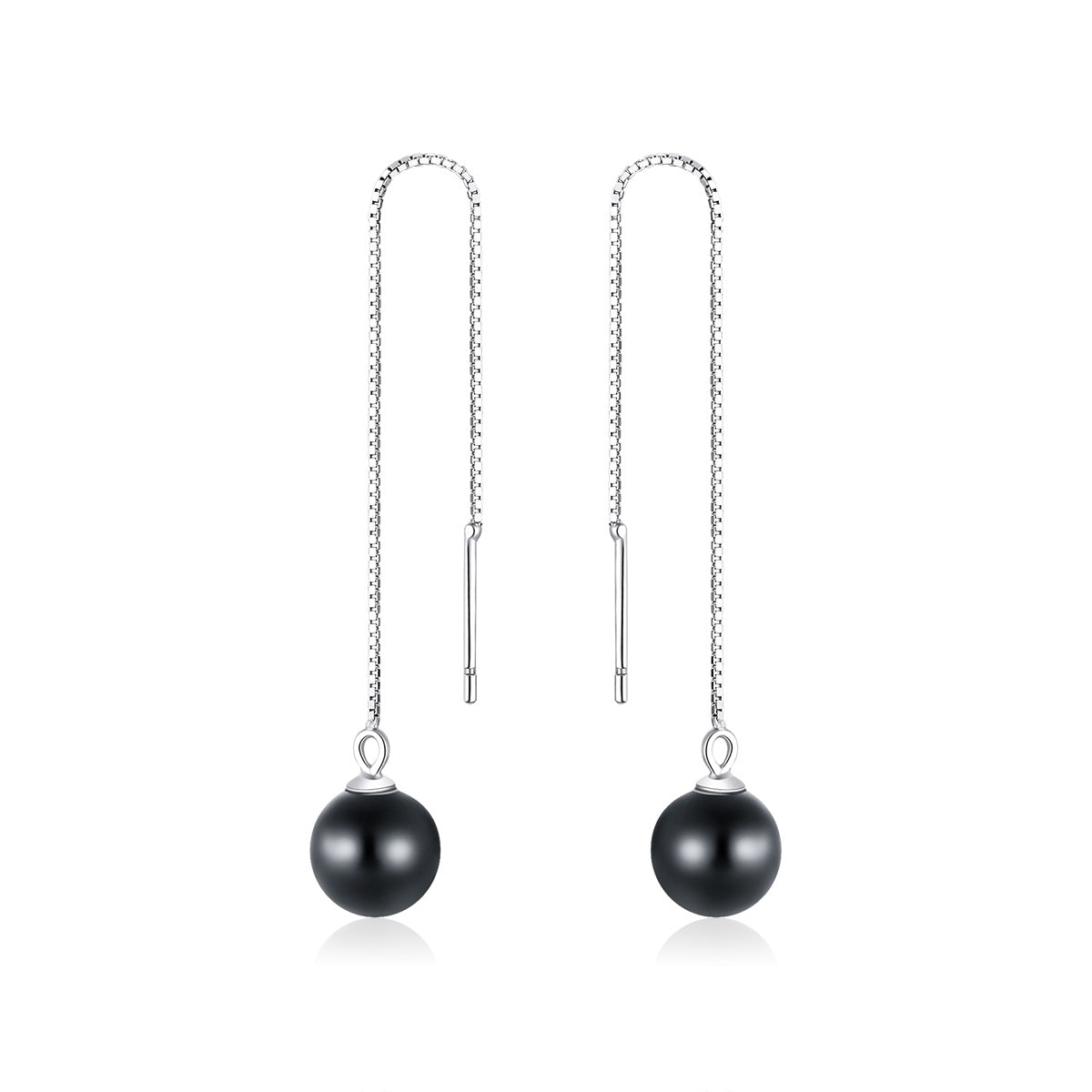 Sterling Silver Black Agate Stone Bead Threader Hypoallergenic Earrings