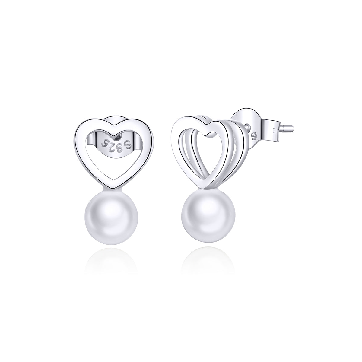 Sterling Silver Pearl Heart Stud Hypoallergenic Earrings