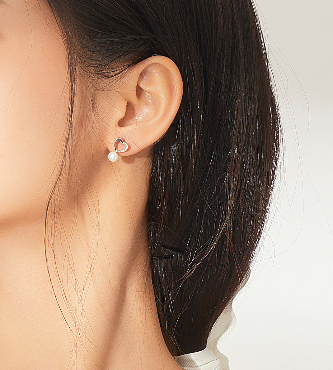Sterling Silver Pearl Heart Stud Hypoallergenic Earrings