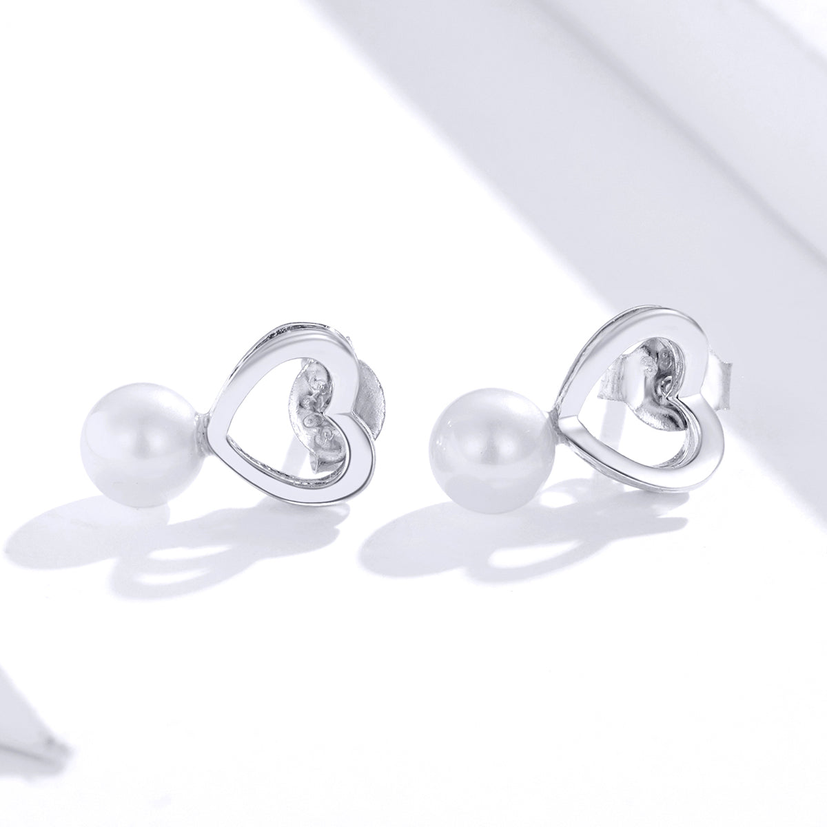 Sterling Silver Pearl Heart Stud Hypoallergenic Earrings