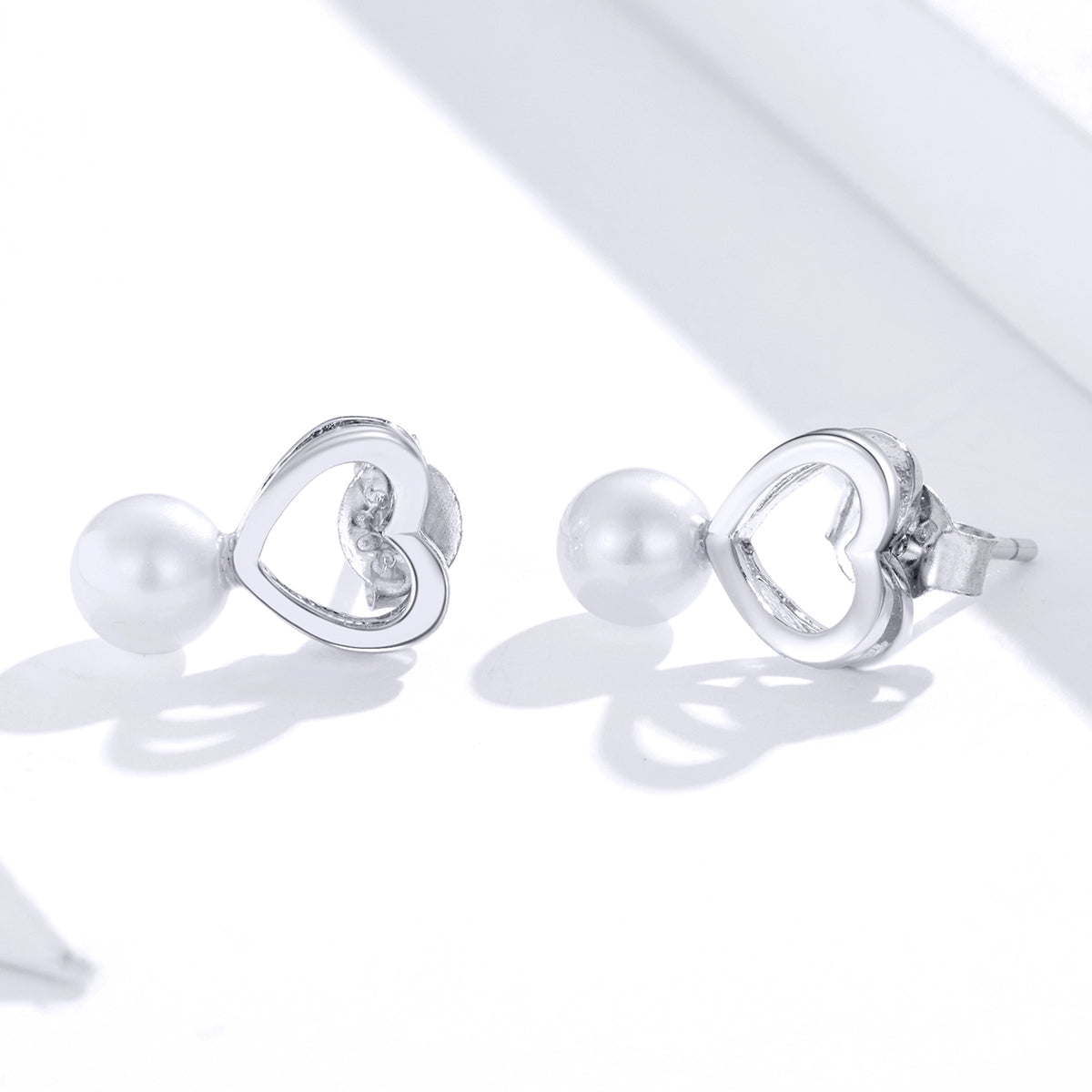 Sterling Silver Pearl Heart Stud Hypoallergenic Earrings