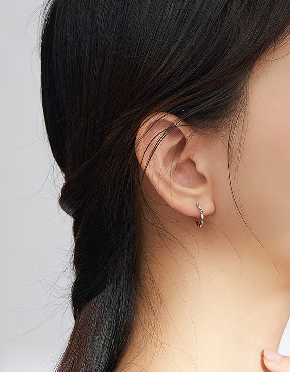 Sterling Silver Geometric Huggie Hypoallergenic Earrings