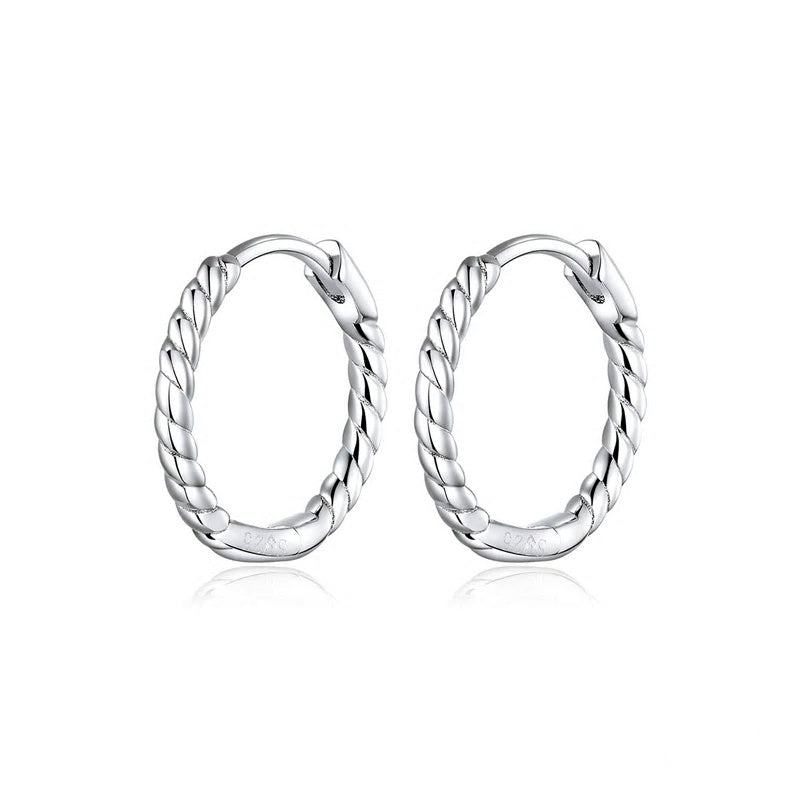 Sterling Silver Rope Huggie Hypoallergenic Earrings