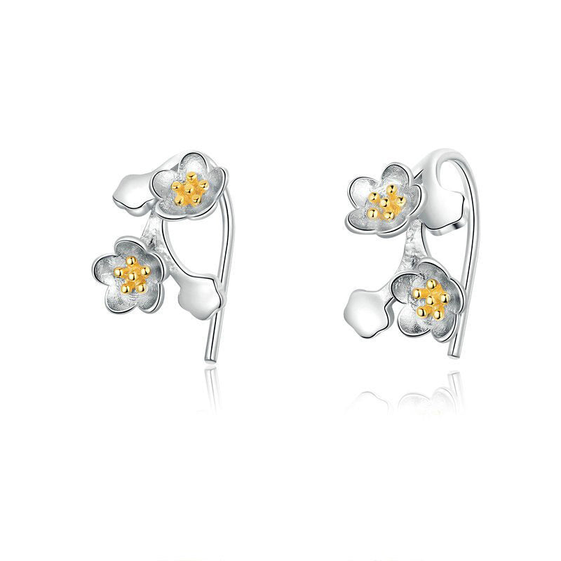 Sterling Silver Sakura Flower Bouquet Hook Hypoallergenic Earrings