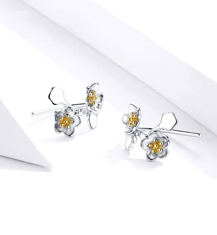 Sterling Silver Sakura Flower Bouquet Hook Hypoallergenic Earrings