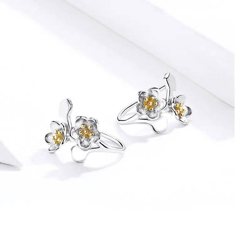 Sterling Silver Sakura Flower Bouquet Hook Hypoallergenic Earrings