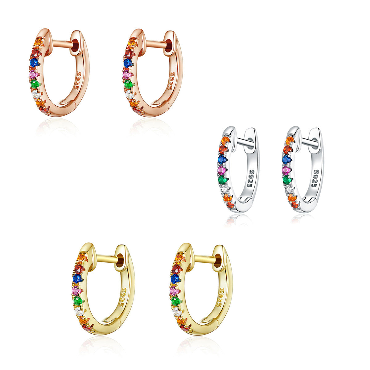 Sterling Silver Colourful Huggie Hypoallergenic Earrings
