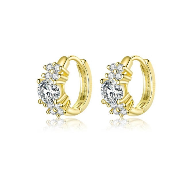Sterling Silver Trinity Cubic Zirconia Cluster Huggie Hypoallergenic Earrings