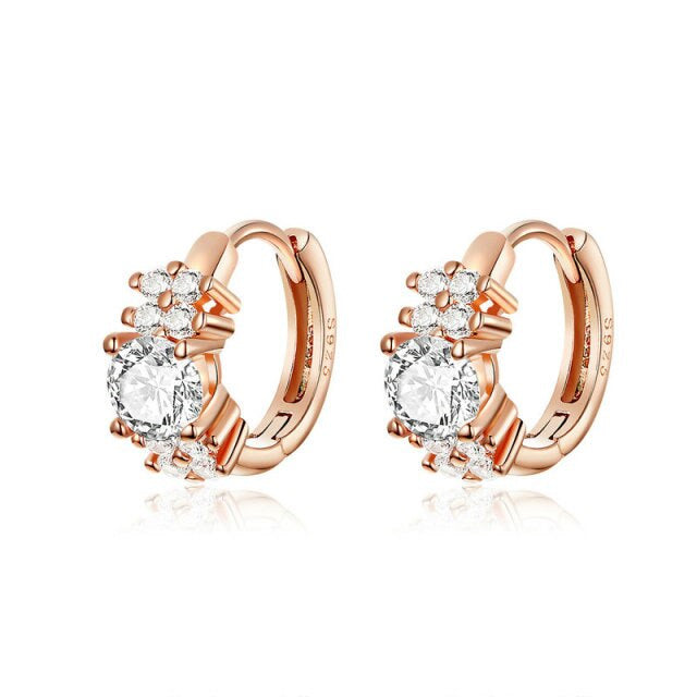 Sterling Silver Trinity Cubic Zirconia Cluster Huggie Hypoallergenic Earrings