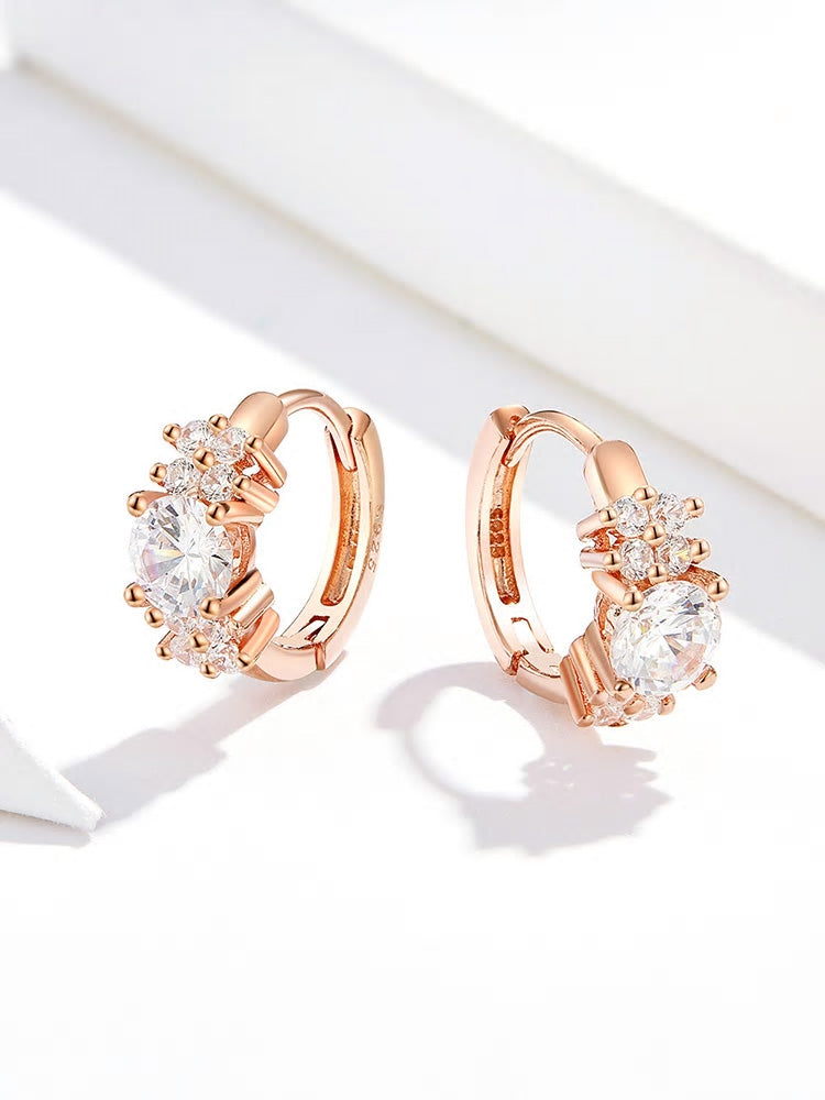 Sterling Silver Trinity Cubic Zirconia Cluster Huggie Hypoallergenic Earrings