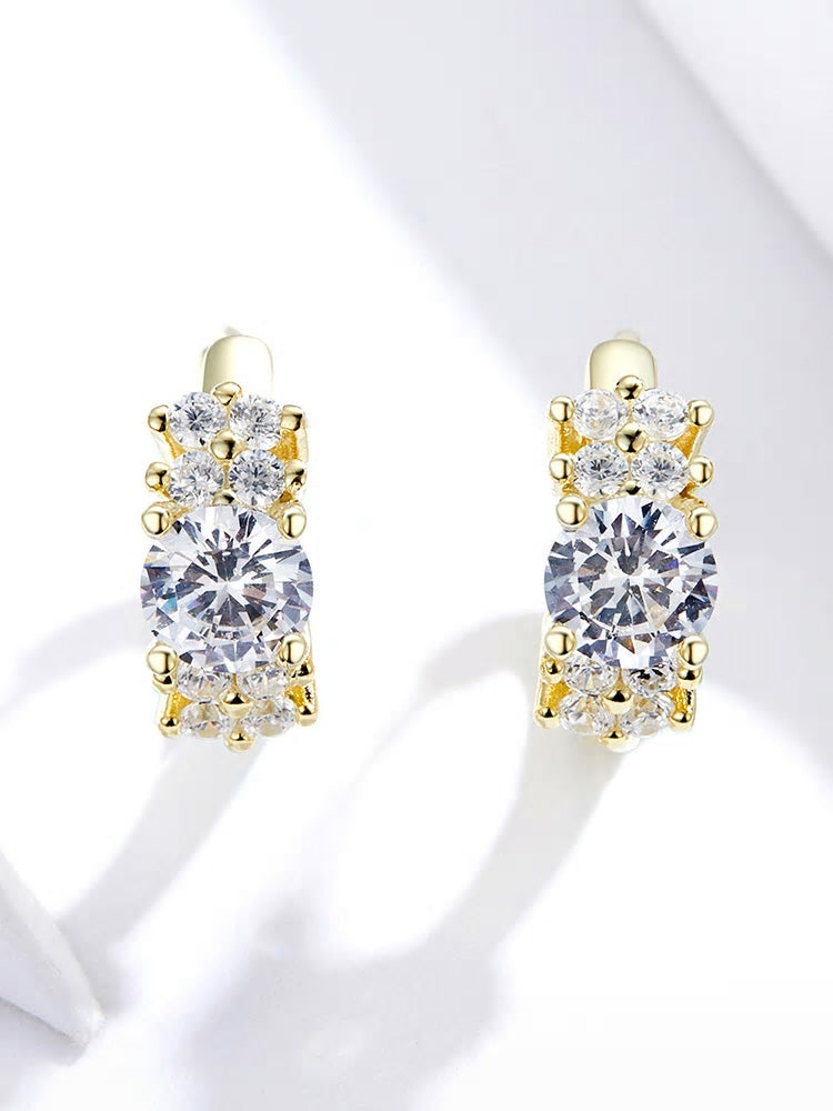 Sterling Silver Trinity Cubic Zirconia Cluster Huggie Hypoallergenic Earrings