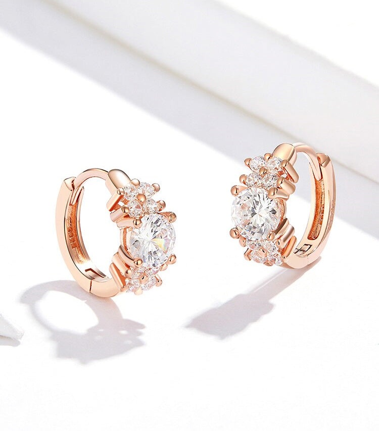Sterling Silver Trinity Cubic Zirconia Cluster Huggie Hypoallergenic Earrings