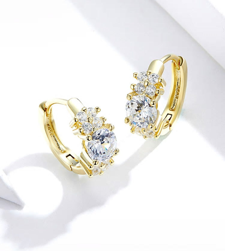 Sterling Silver Trinity Cubic Zirconia Cluster Huggie Hypoallergenic Earrings