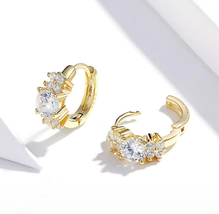 Sterling Silver Trinity Cubic Zirconia Cluster Huggie Hypoallergenic Earrings