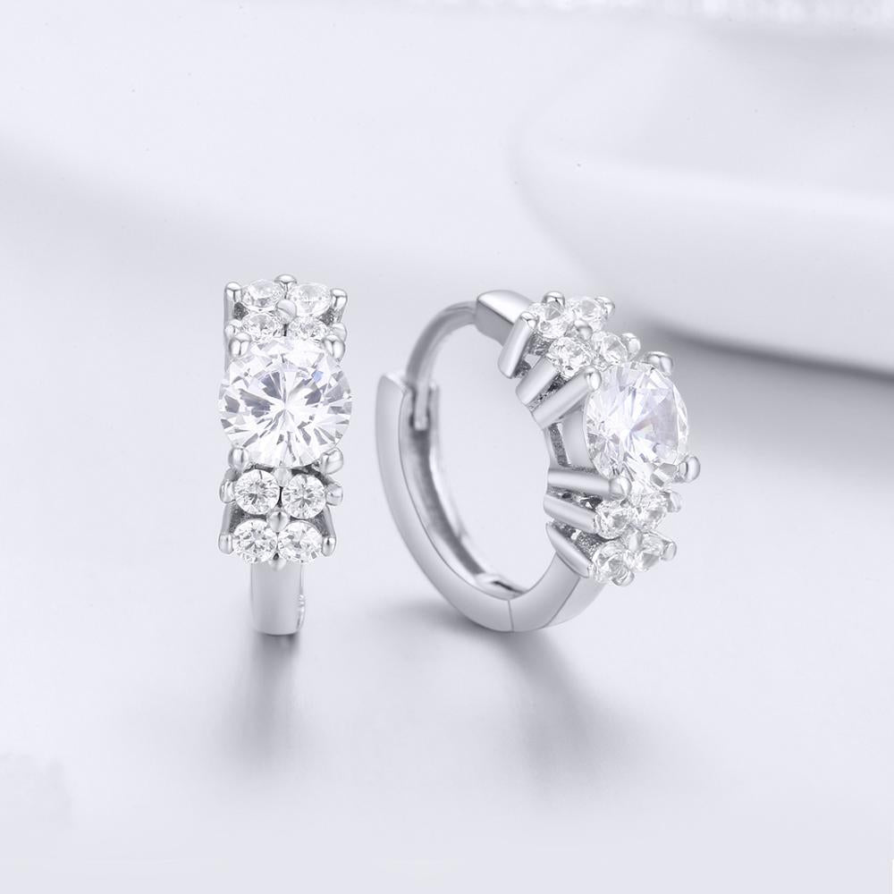 Sterling Silver Trinity Cubic Zirconia Cluster Huggie Hypoallergenic Earrings