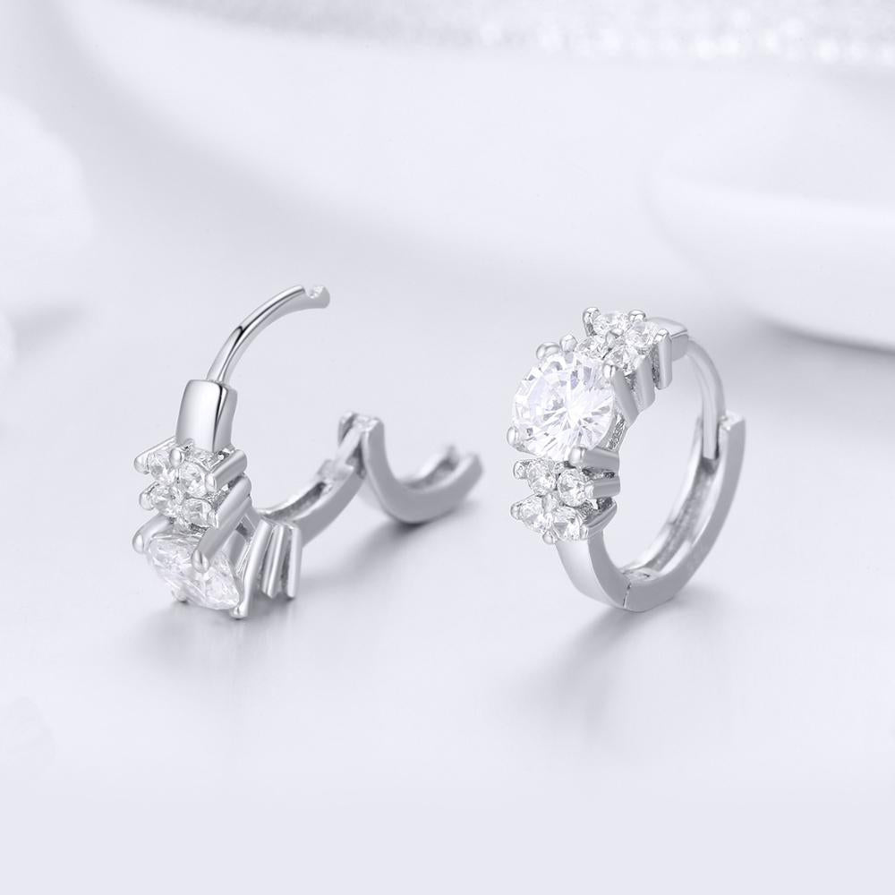 Sterling Silver Trinity Cubic Zirconia Cluster Huggie Hypoallergenic Earrings