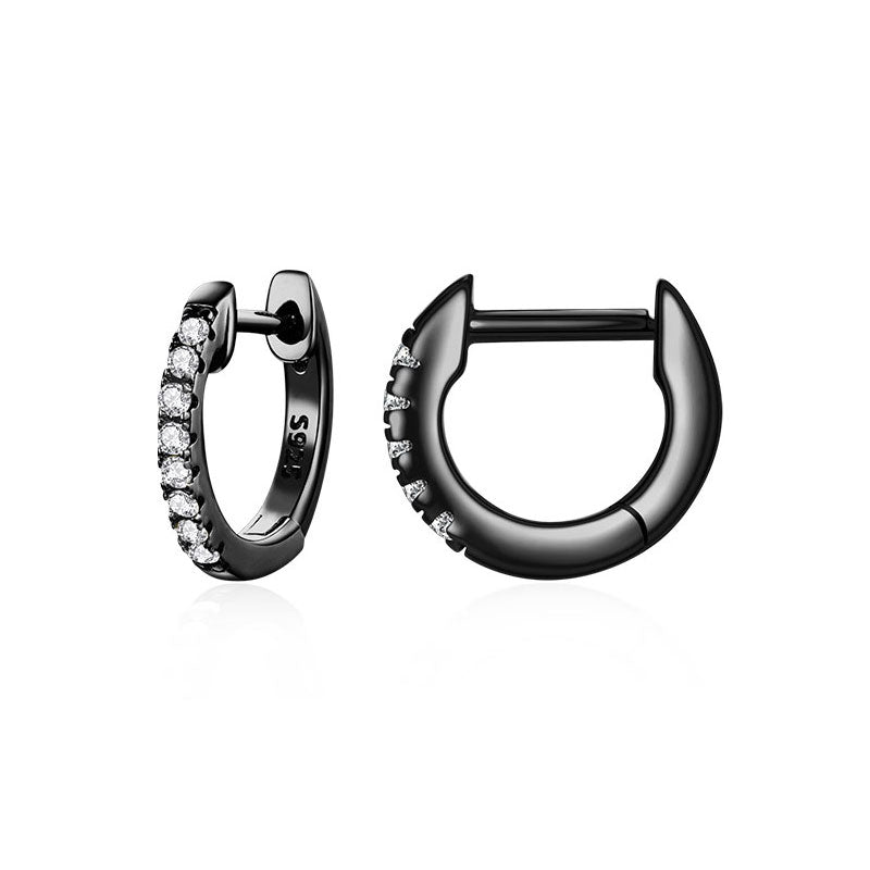 Sterling Silver Simple Round Cubic Zirconia Huggie Hypoallergenic Earrings