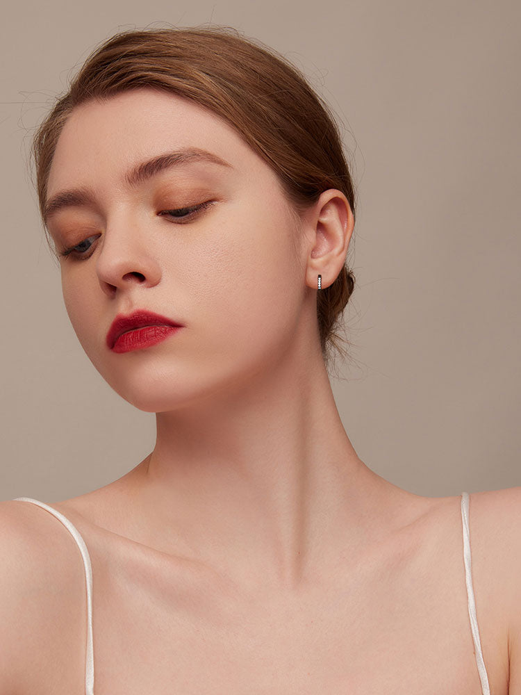 Sterling Silver Simple Round Cubic Zirconia Huggie Hypoallergenic Earrings