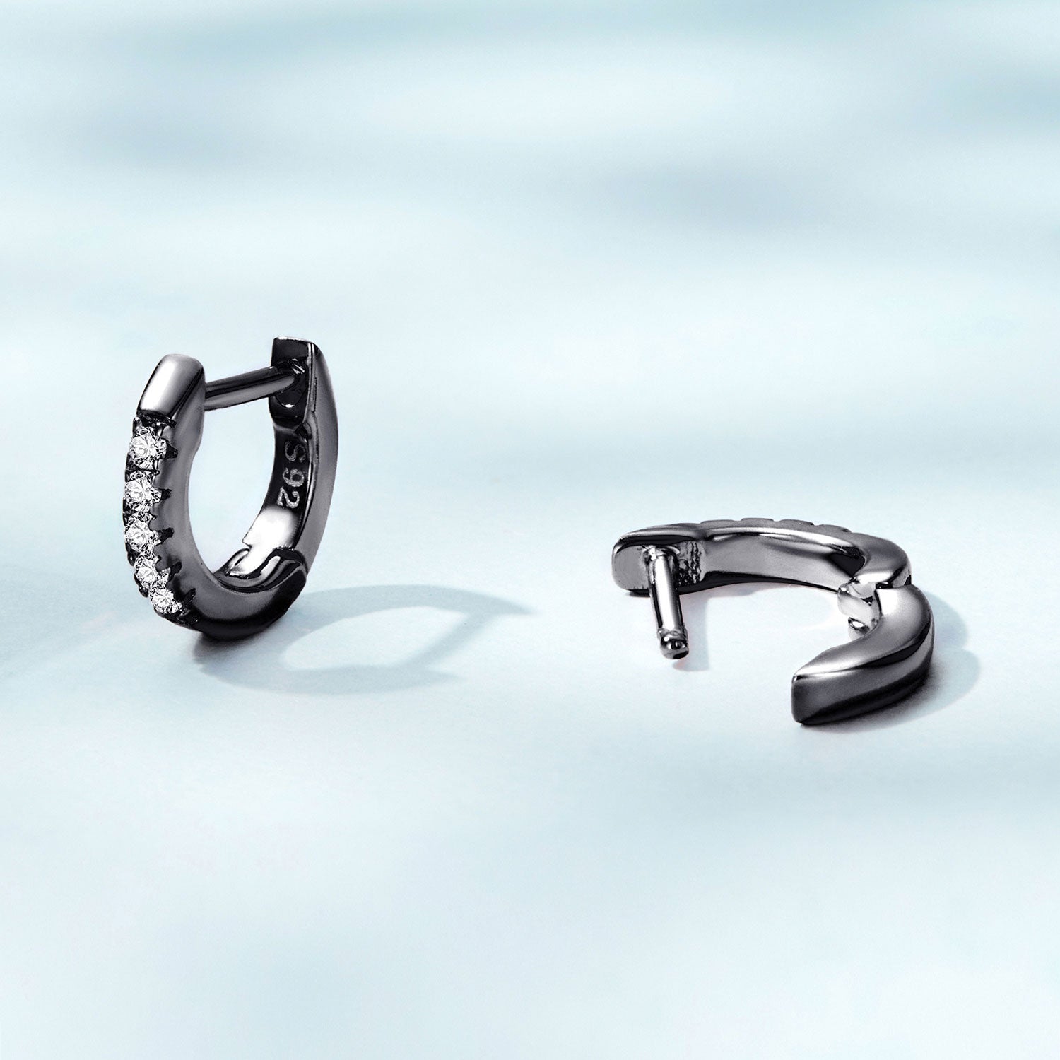 Sterling Silver Simple Round Cubic Zirconia Huggie Hypoallergenic Earrings