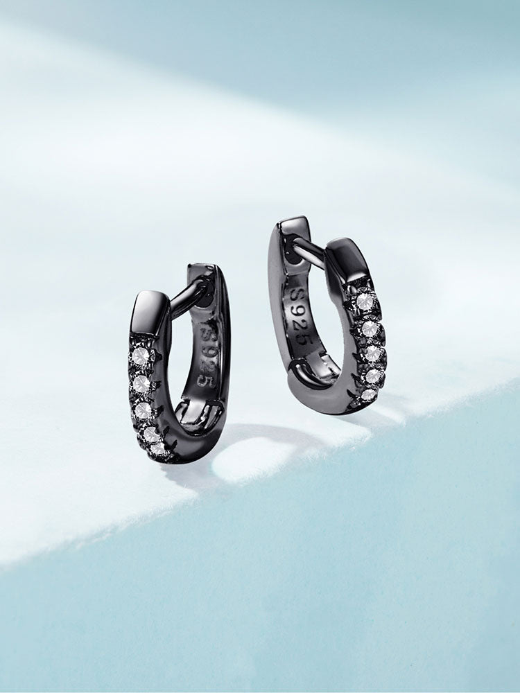 Sterling Silver Simple Round Cubic Zirconia Huggie Hypoallergenic Earrings