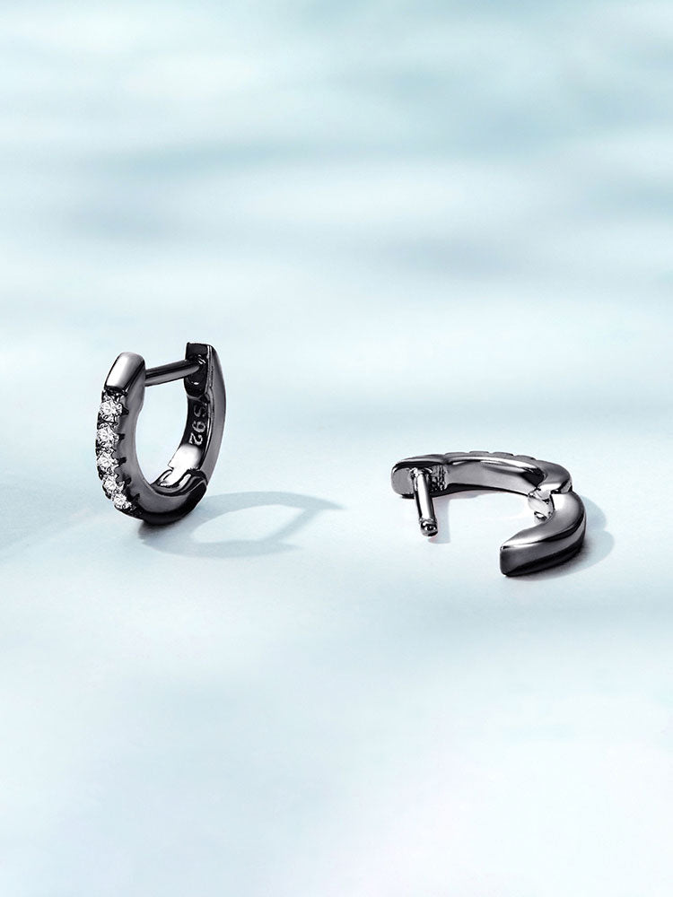 Sterling Silver Simple Round Cubic Zirconia Huggie Hypoallergenic Earrings