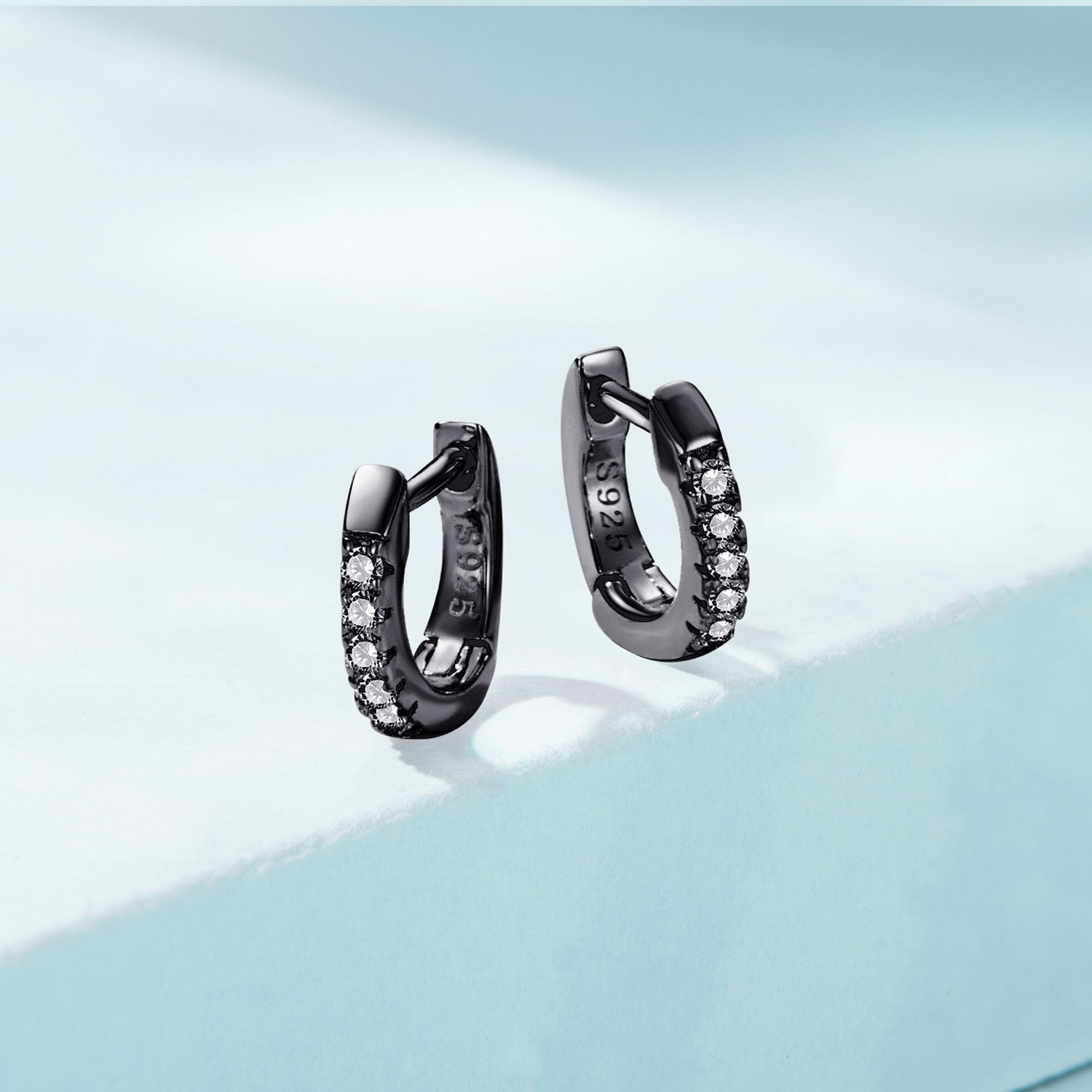 Sterling Silver Simple Round Cubic Zirconia Huggie Hypoallergenic Earrings