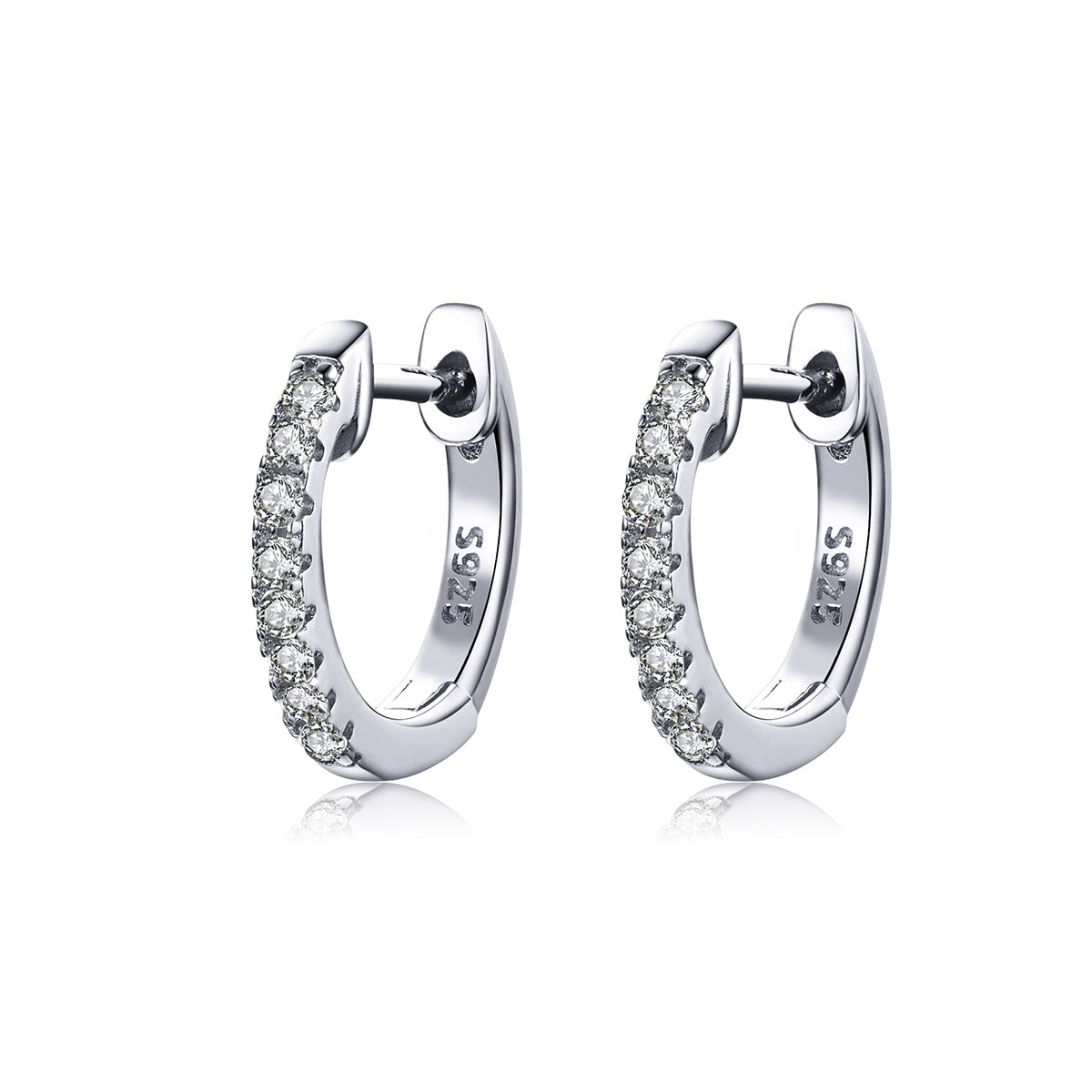 Sterling Silver Simple Round Cubic Zirconia Huggie Hypoallergenic Earrings