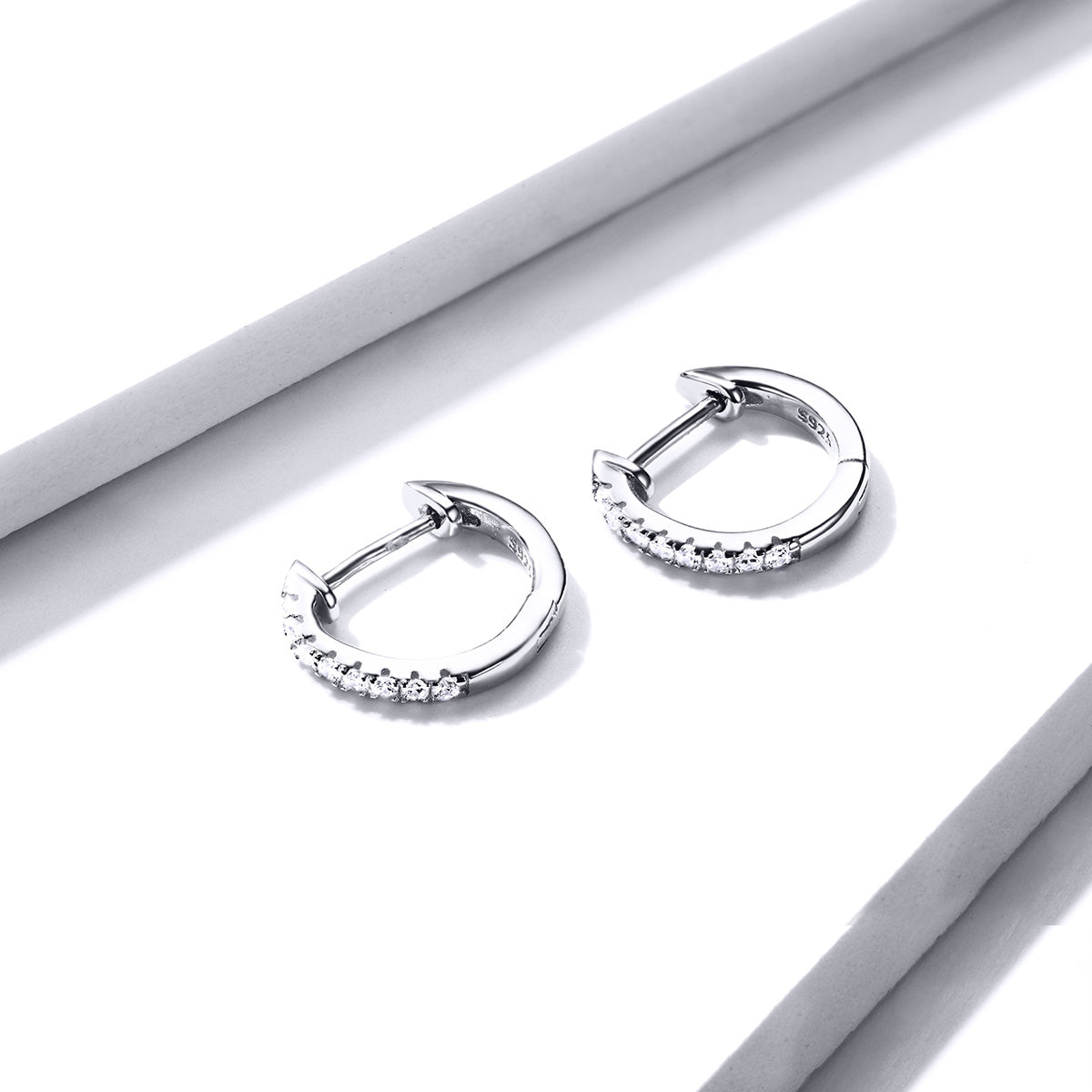 Sterling Silver Simple Round Cubic Zirconia Huggie Hypoallergenic Earrings
