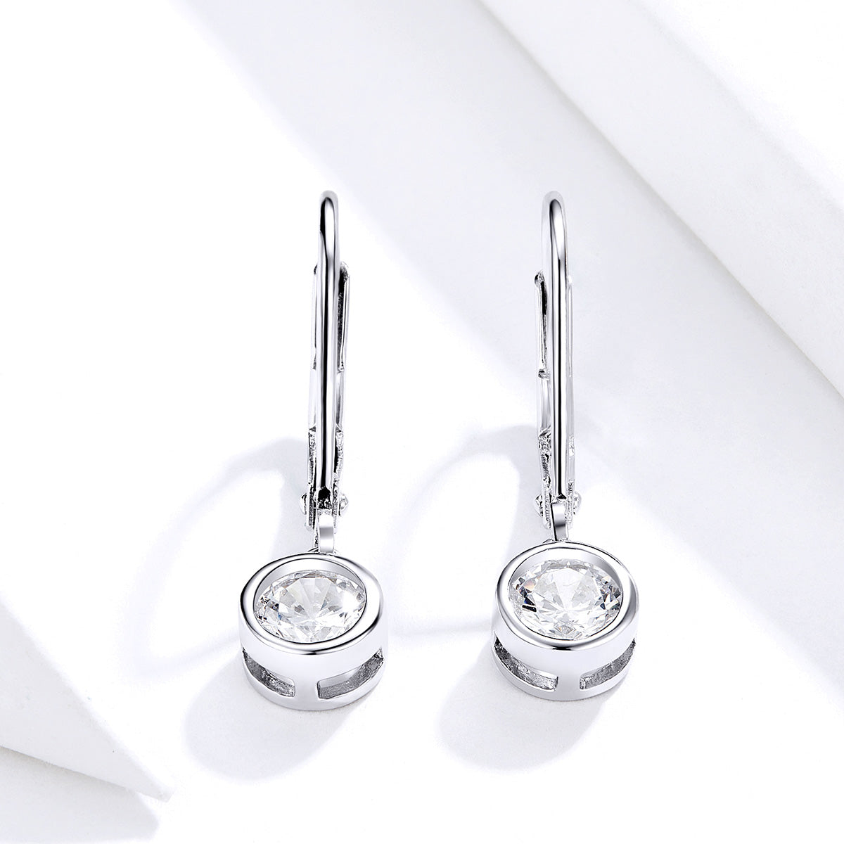 Sterling Silver Clear Cubic Zirconia Leverback Hypoallergenic Earrings