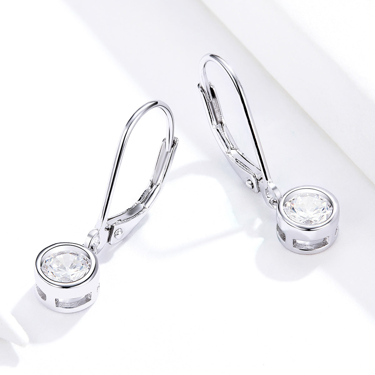 Sterling Silver Clear Cubic Zirconia Leverback Hypoallergenic Earrings
