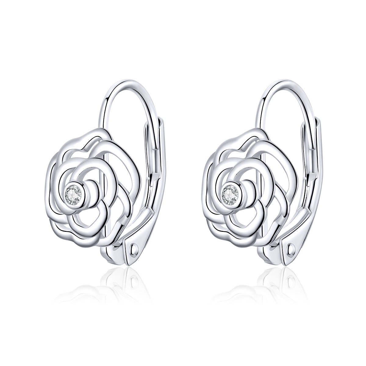 Sterling Silver Rose Leverback Hypoallergenic Earrings