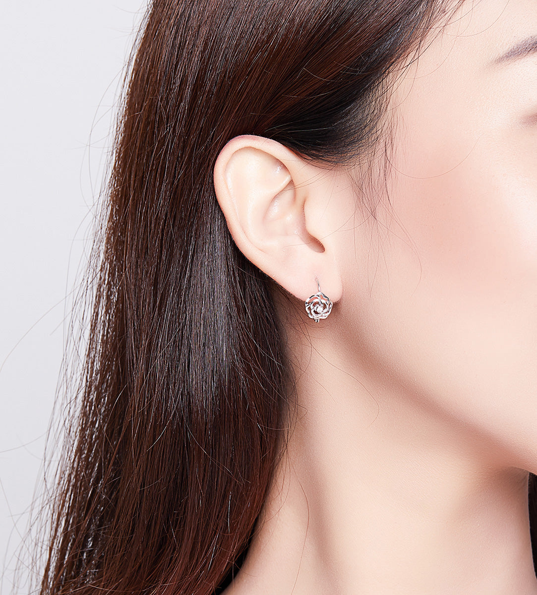 Sterling Silver Rose Leverback Hypoallergenic Earrings