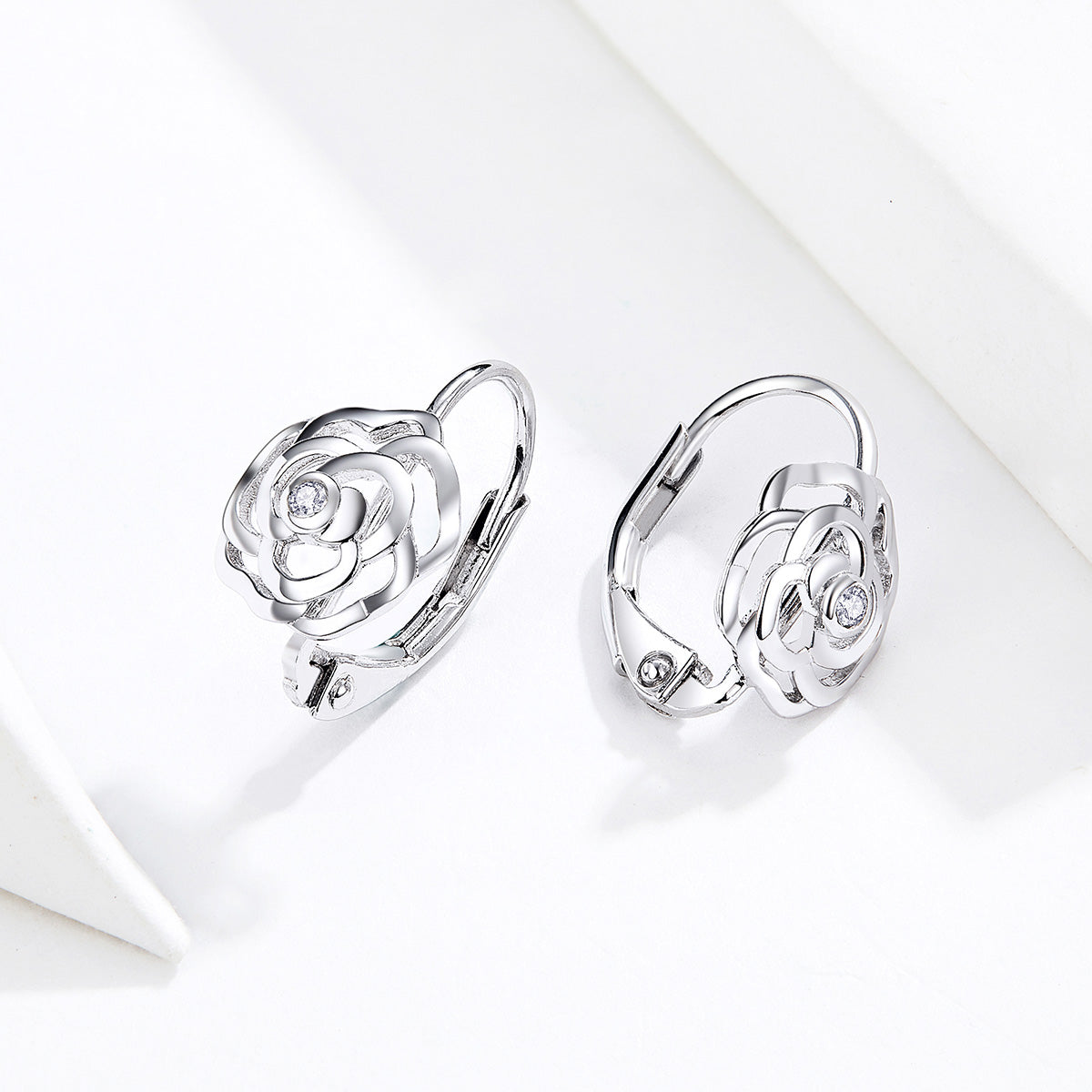 Sterling Silver Rose Leverback Hypoallergenic Earrings