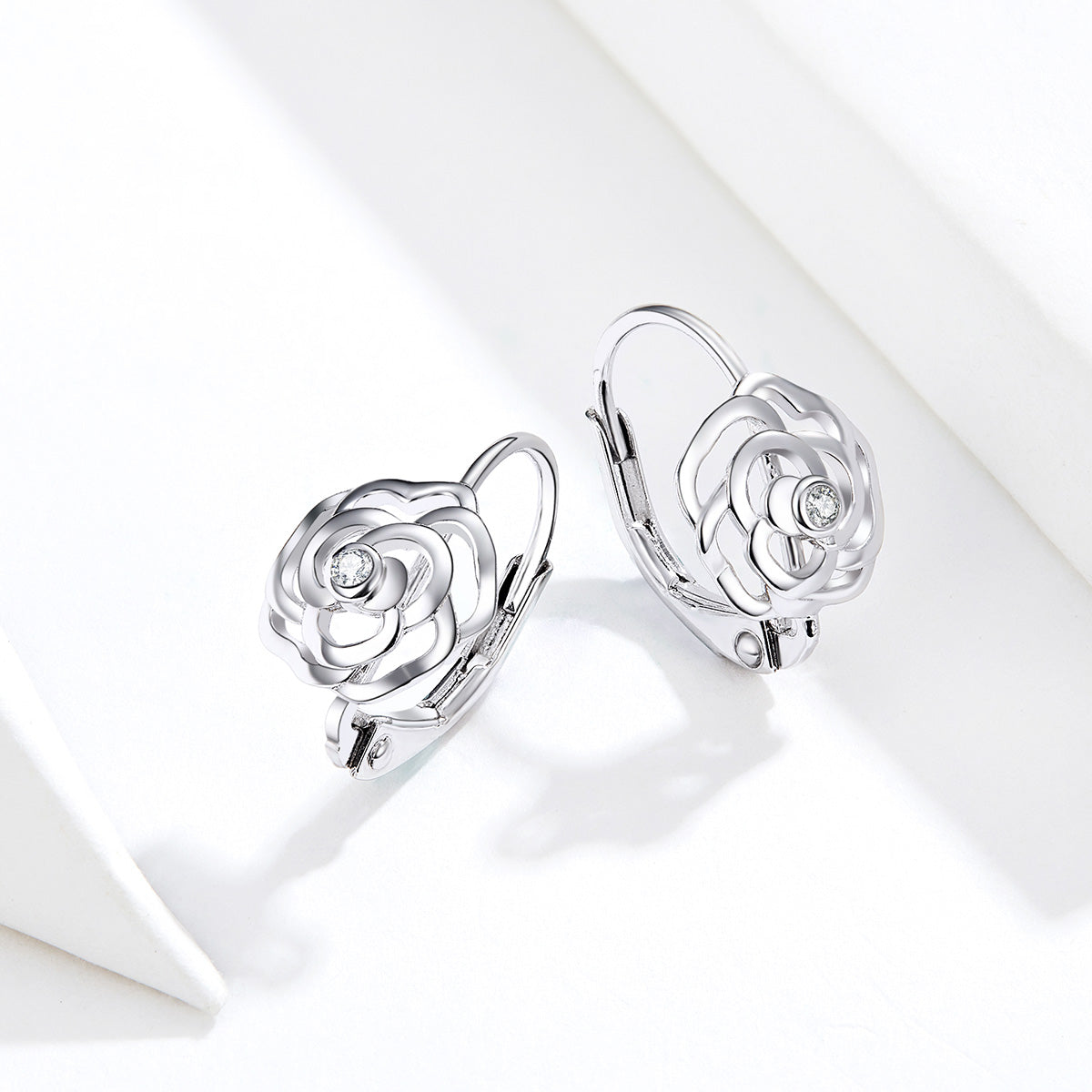 Sterling Silver Rose Leverback Hypoallergenic Earrings