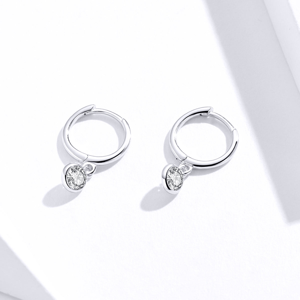 Sterling Silver Cubic Zirconia Drop Huggie Hypoallergenic Earrings
