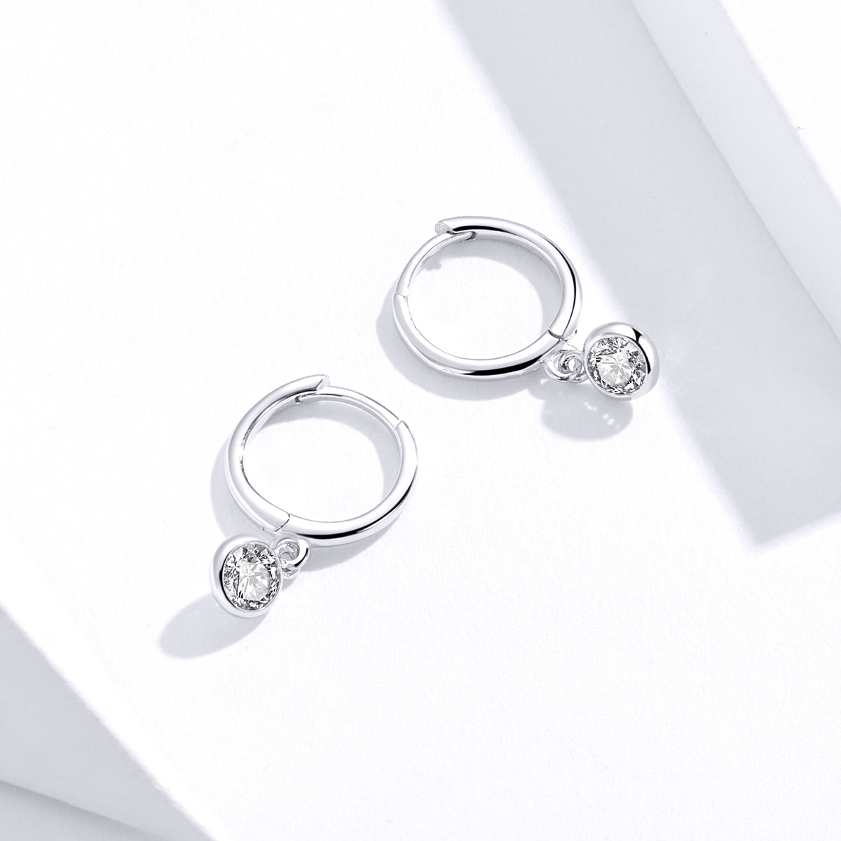 Sterling Silver Cubic Zirconia Drop Huggie Hypoallergenic Earrings