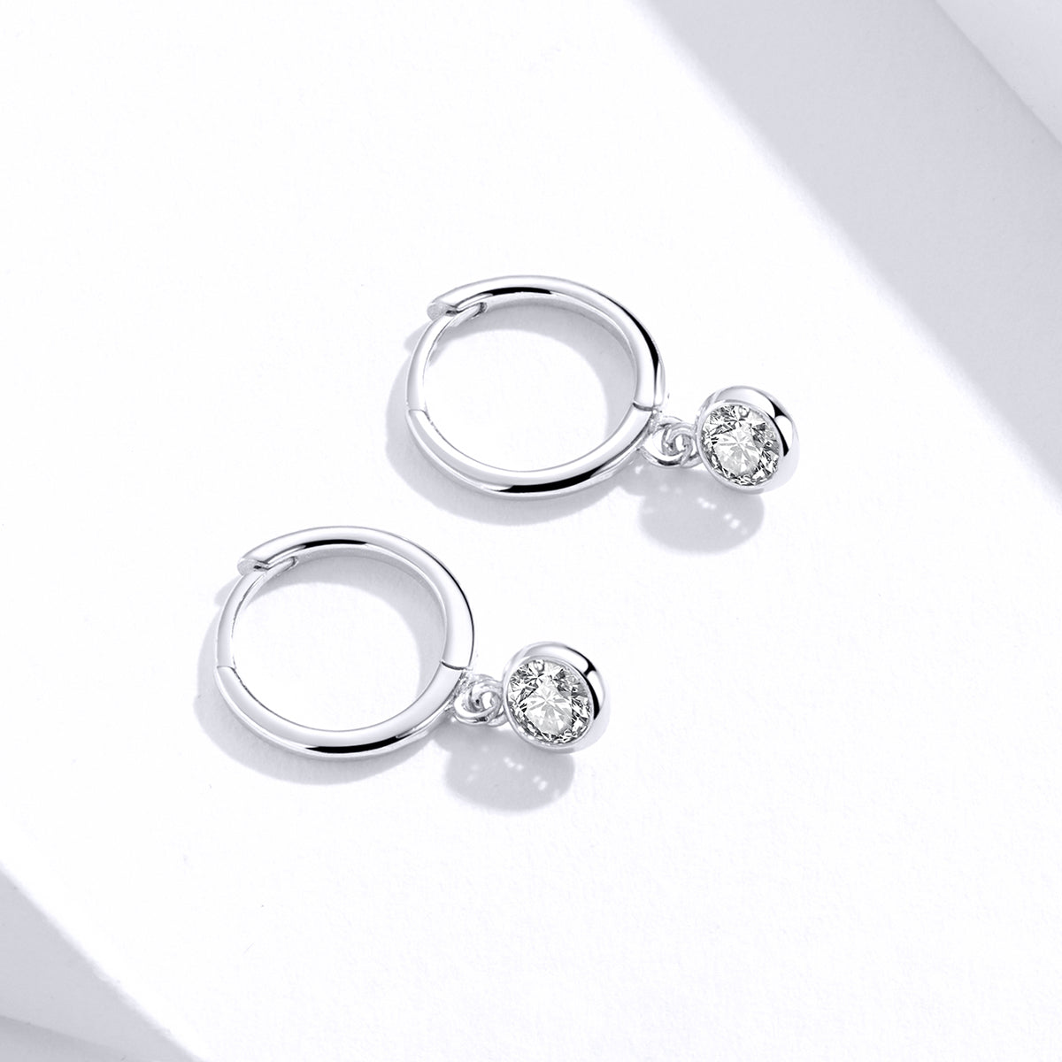 Sterling Silver Cubic Zirconia Drop Huggie Hypoallergenic Earrings