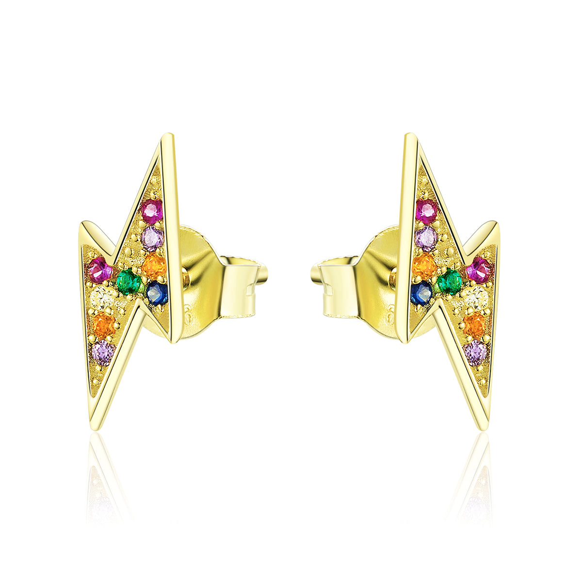 Sterling Silver Rainbow Lightning Bolt Stud Hypoallergenic Earrings