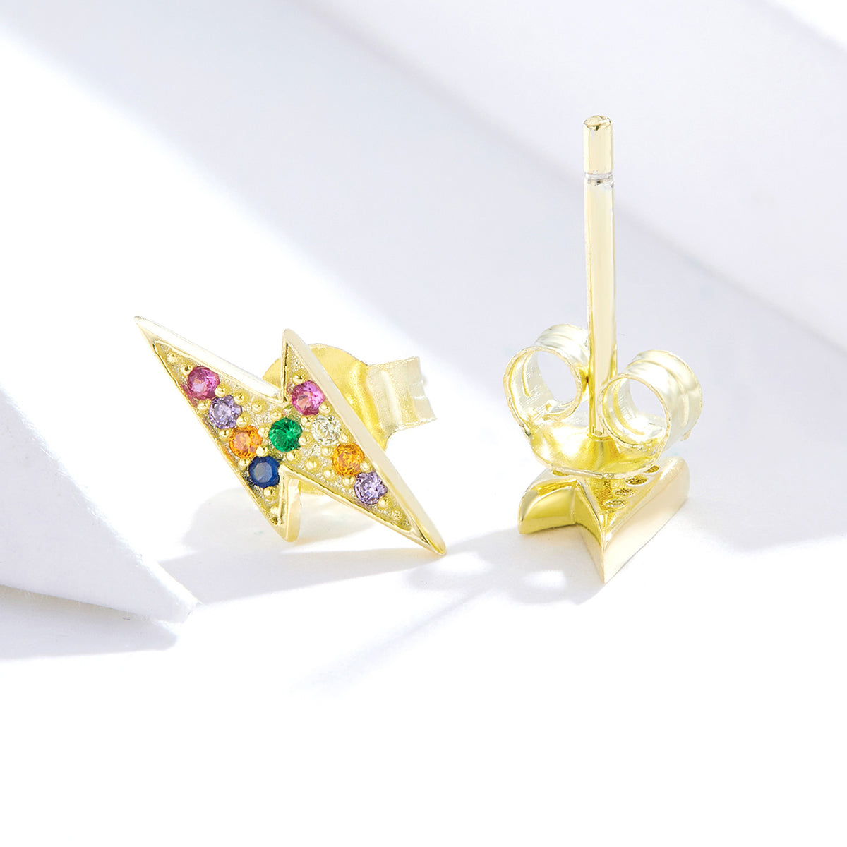 Sterling Silver Rainbow Lightning Bolt Stud Hypoallergenic Earrings