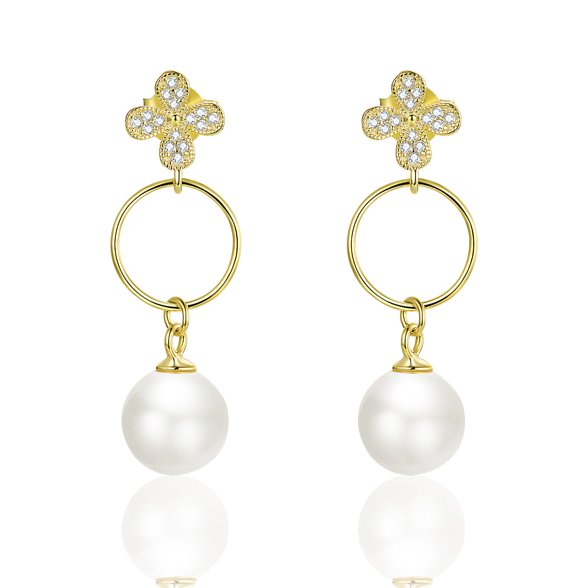 Sterling Silver Flower & Pearl Drop Stud Hypoallergenic Earrings