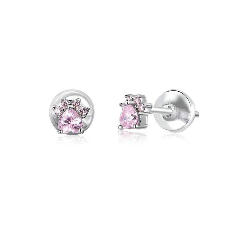 Sterling Silver Pet Paw Stud Hypoallergenic Earrings